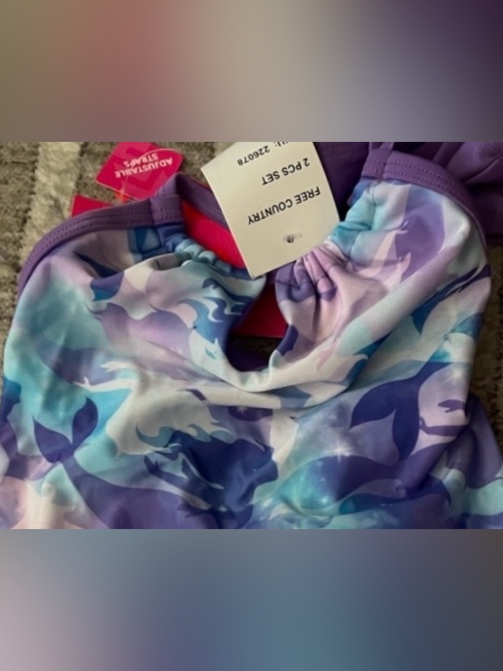 New Free Country Girls 2 Piece Mermaid Camo Keyhole Swimsuit Size 7, Lavender